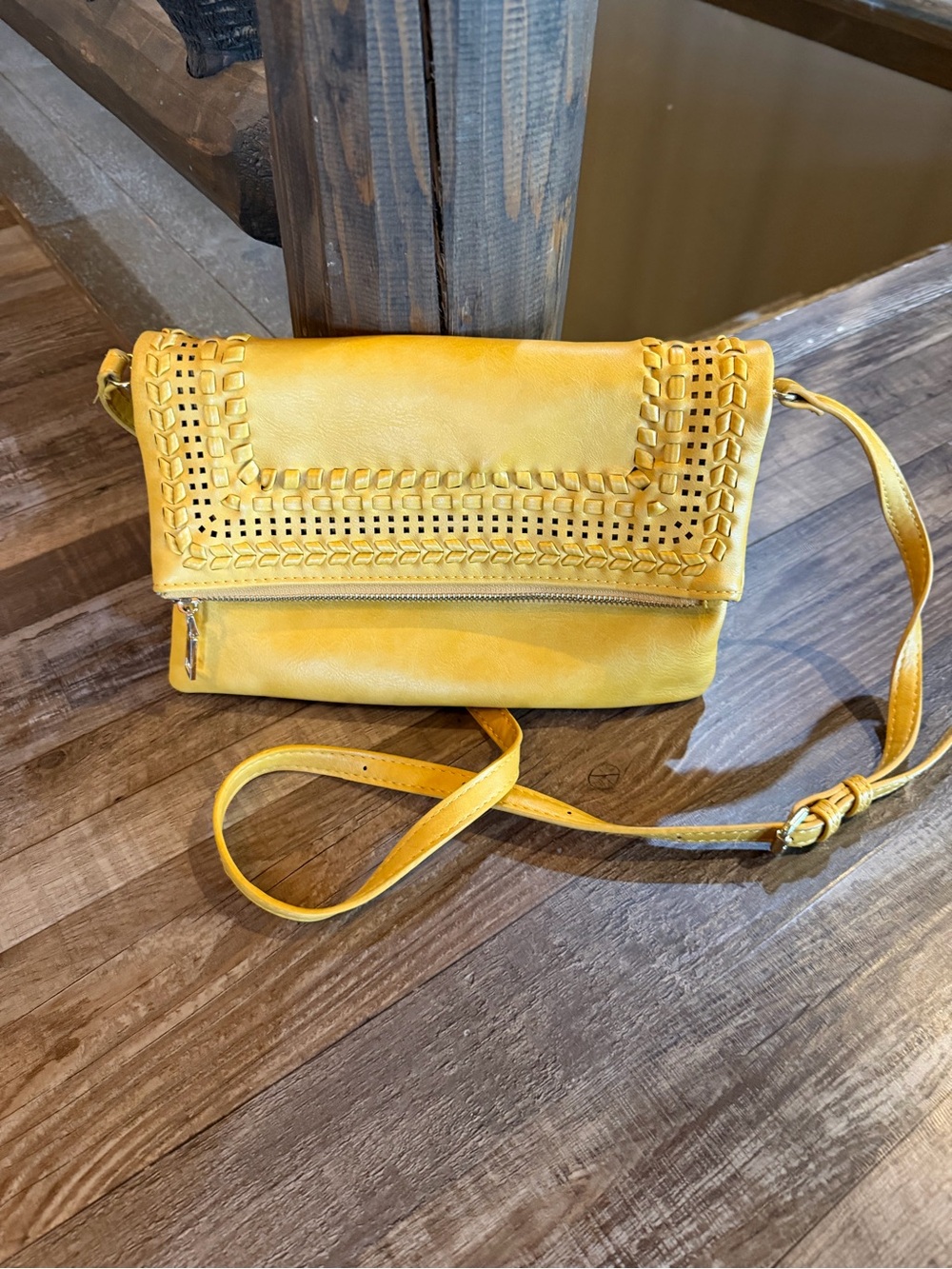 Moda Luxe Yellow Woven-Trim Crossbody Bag
